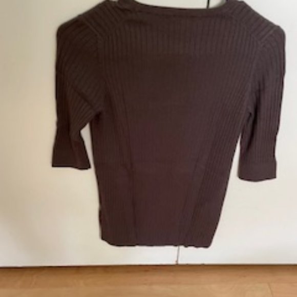 Vince Basic dark Brown Ribbed fitted Cashmere Blend Crew Neck sz M - Picture 5 of 5